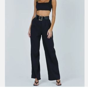 Princess Polly Black Pleated Front Wide Leg Pant Trouser
